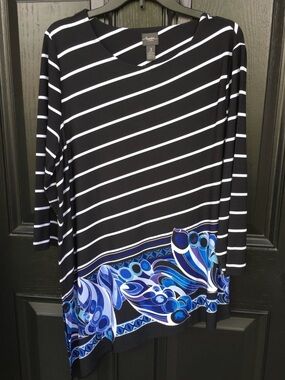 Chico’s Travelers Diagonal Stripe Asymmetrical Top Sz Large